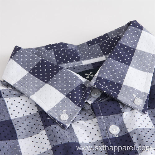 Plaid Short Sleeved Curved Hem Cotton Check Shirt